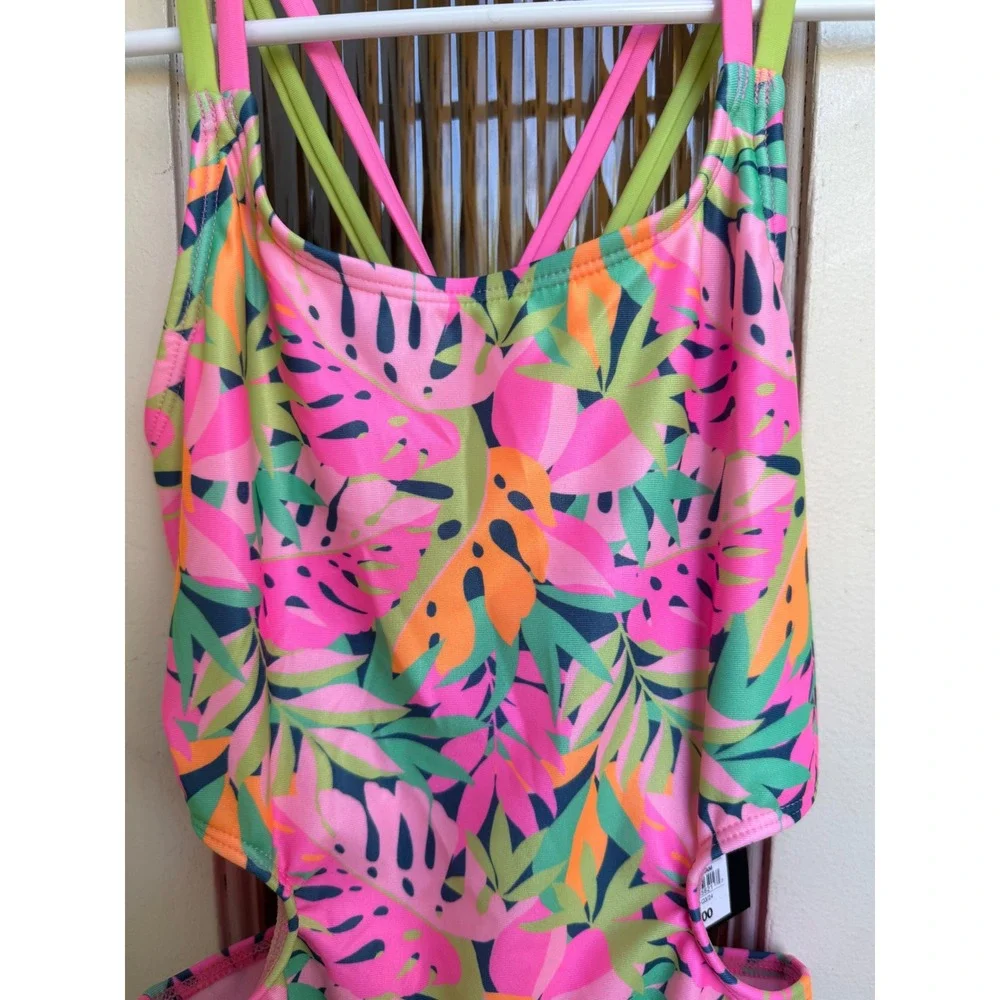 Art Class Girls Tropical Monstera Cut-Out One Piece‎ Swimsuit Pink Size 10/12